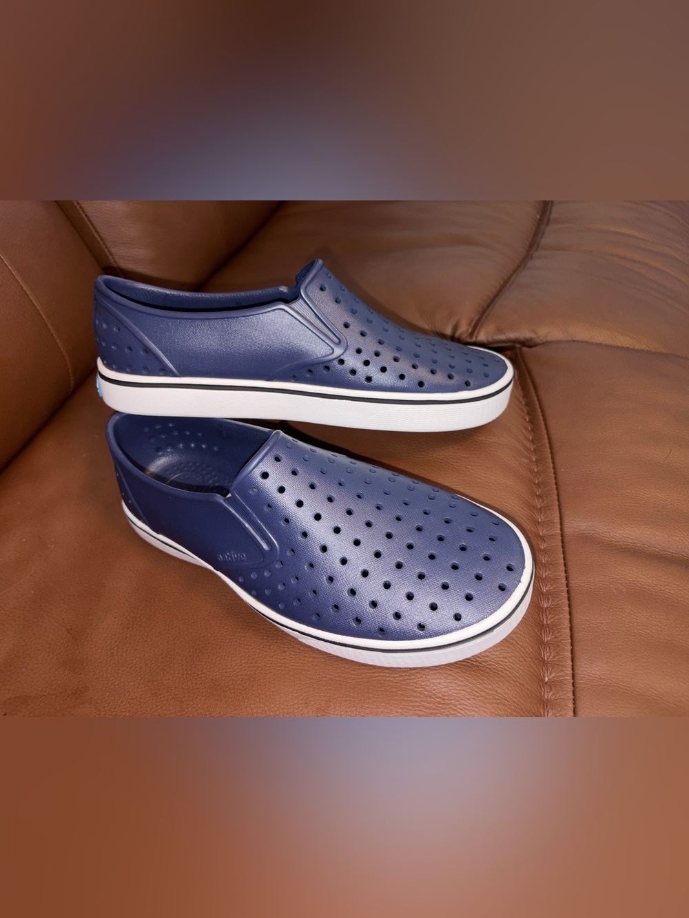 Native Kids Jefferson Slip-On Sneakers - Navy Blue with White Sole